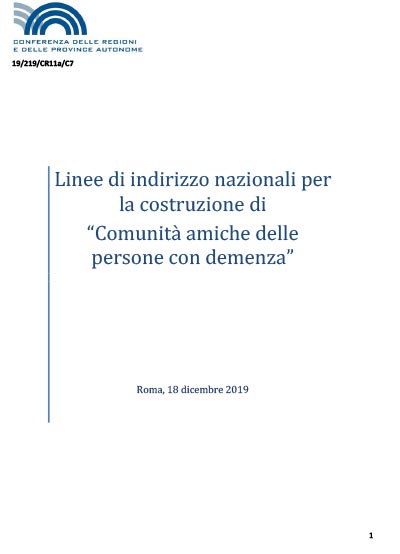 Linee guida costruzione "Comunità amiche delle persone con demenza"